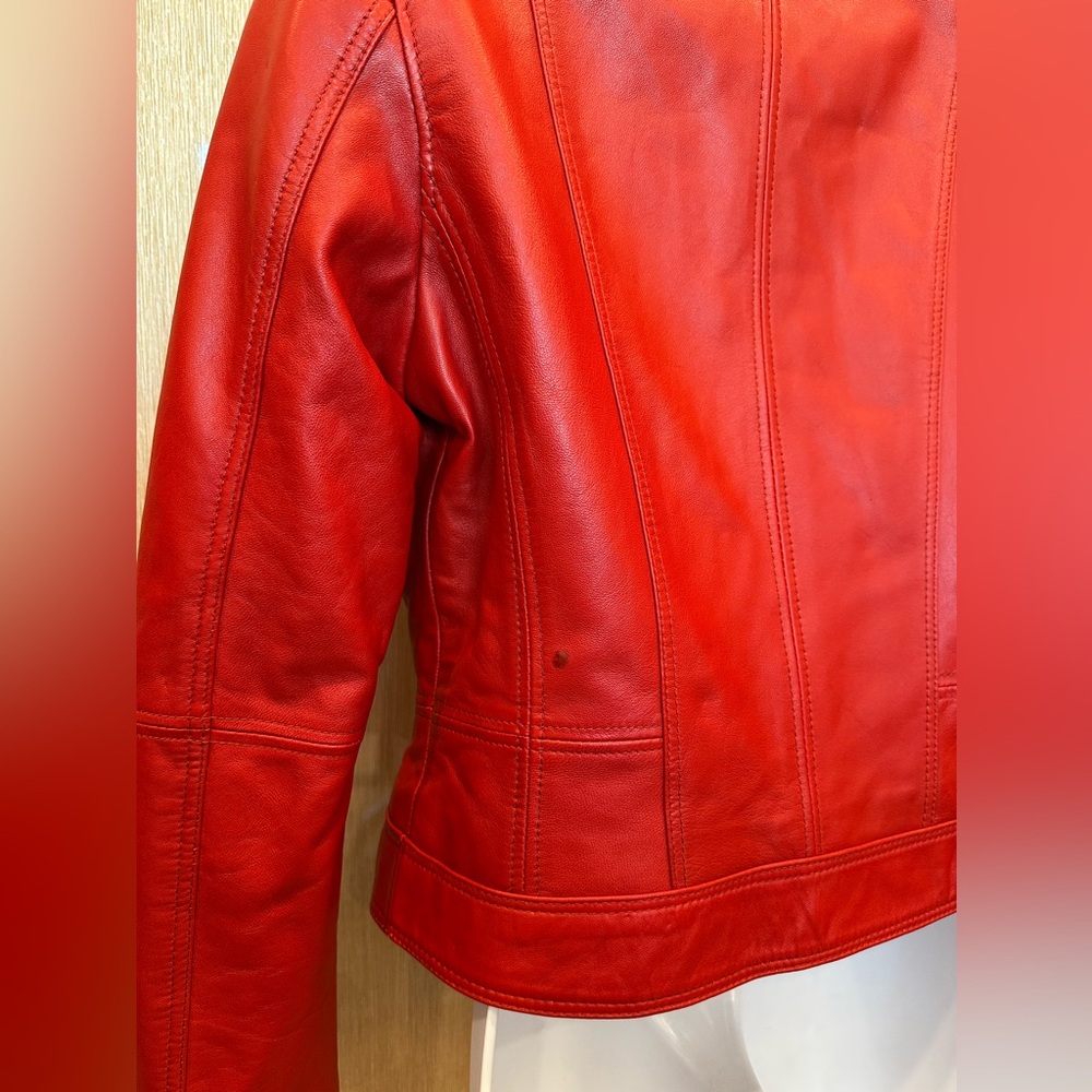 Derimod EXPO Red Leather Women's Jacket - Size M. Moto Biker Cafe Racer - Picture 8 of 11